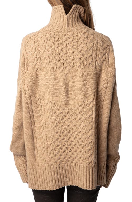 Shop Zadig & Voltaire Alma Cashmere & Wool Cable Turtleneck Sweater In Squirrel