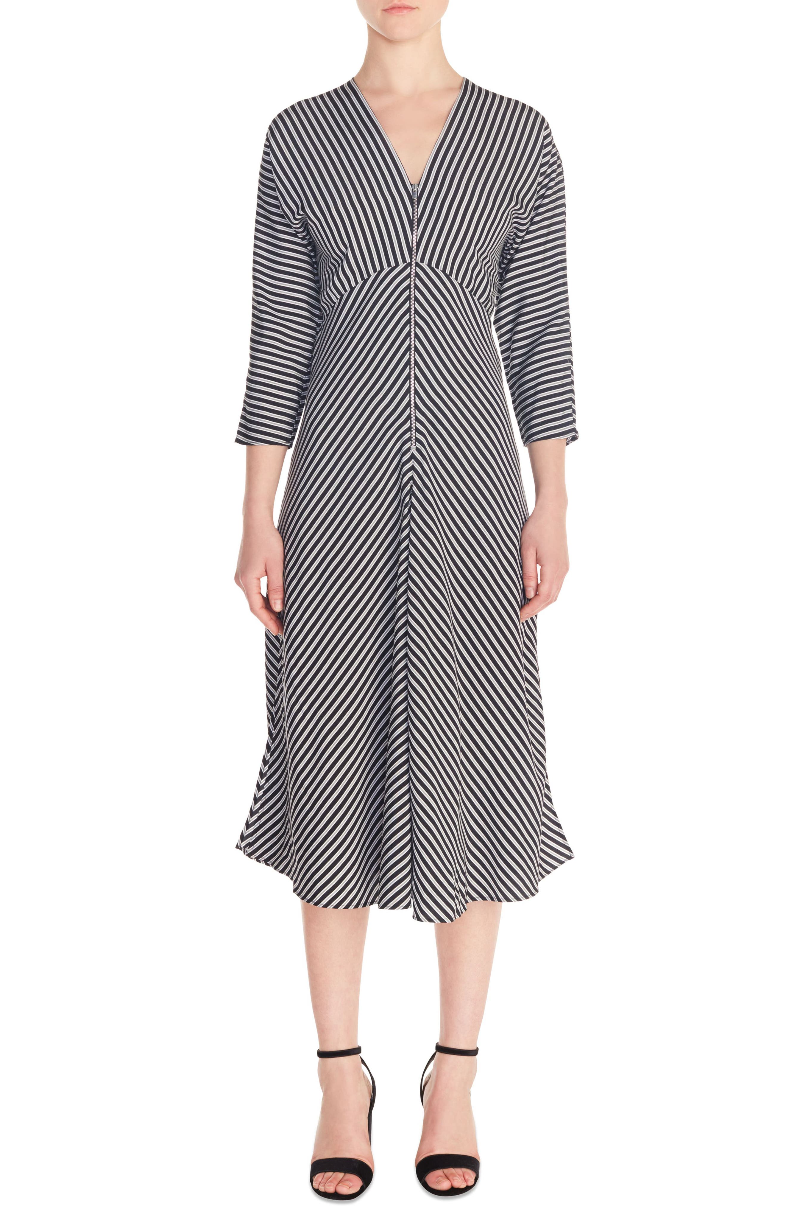Maje Rava Mix Stripe Midi Dress, Black
