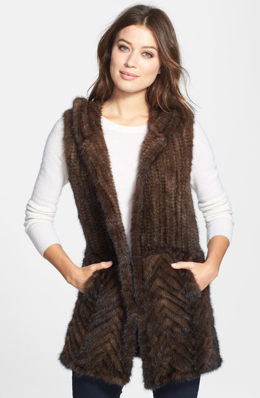 Belle Fare Knitted Genuine Mink Hooded Vest Nordstrom