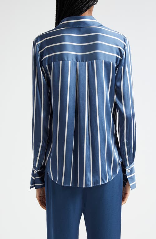 Shop Veronica Beard Monique Stripe Silk Blend Button-up Shirt In Blue Stone Off-white