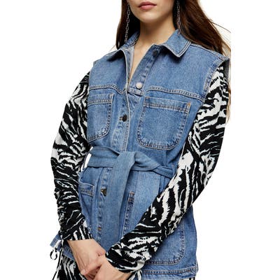 Topshop Belted Denim Vest, US (fits like 0) - Blue