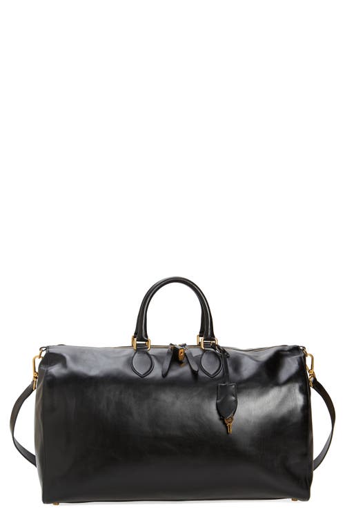 Pierre Weekender Leather Duffle Bag in Black