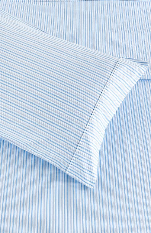 Melange Home Percale Stripe 200 Thread Count Sheet Set In Blue