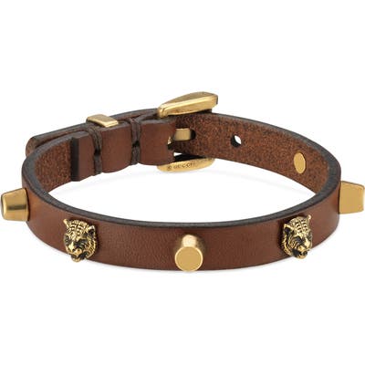 Gucci Feline Head Stud Leather Bracelet