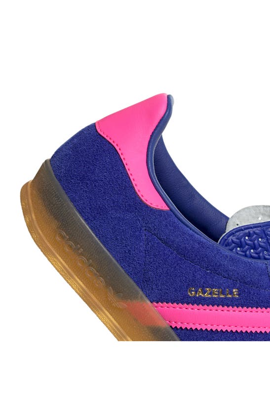 Shop Adidas Originals Gazelle Indoor Sneaker In Blue/ Lucid Pink/ Gum 3