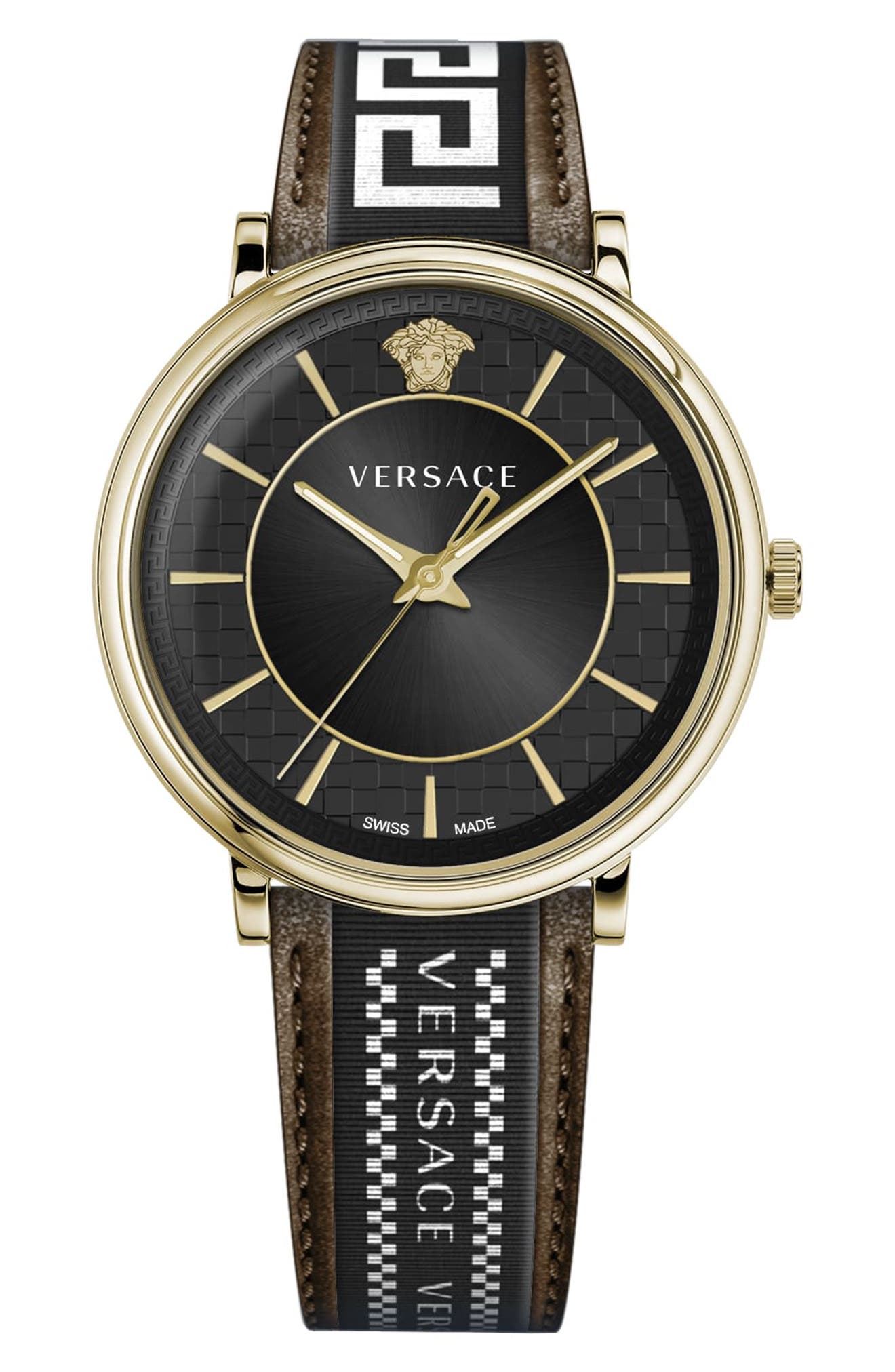 versace watch men's leather strap