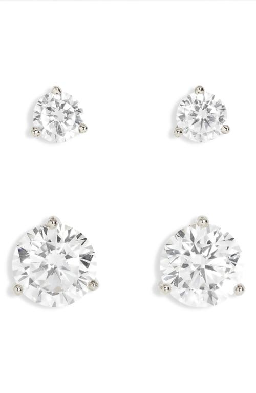 Nordstrom Set of 2 Cubic Zirconia Stud Earrings in Clear- Silver at Nordstrom