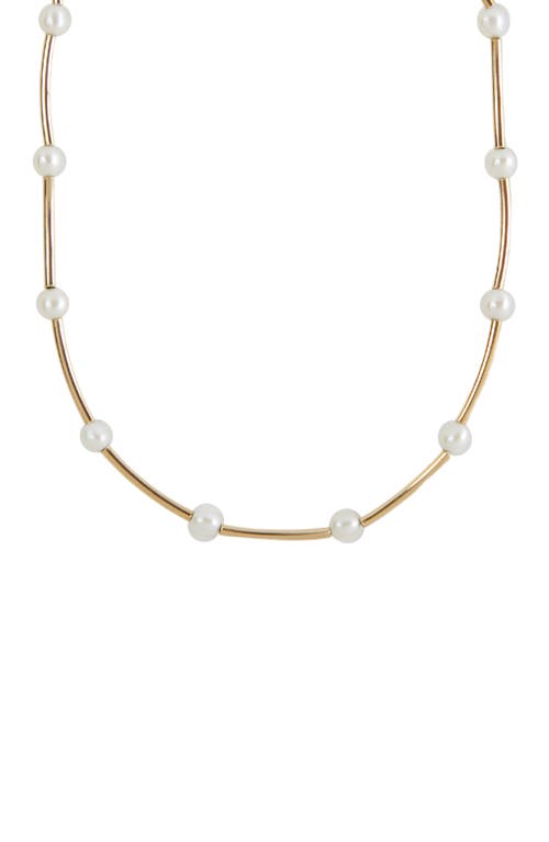 Tube Freshwater Pearl Necklace in Gold