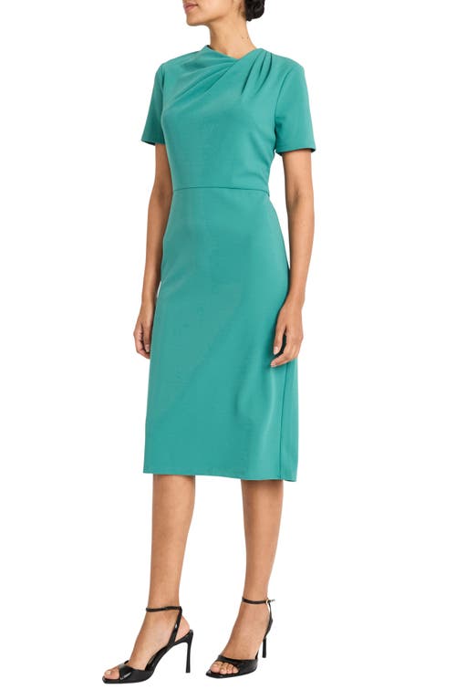Maggy London Twist Neck Midi Sheath Dress In North Sea