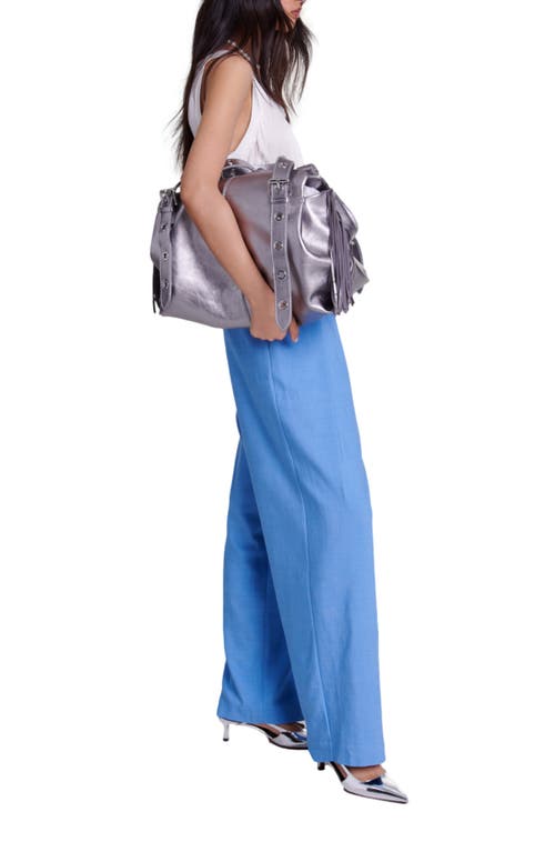 Shop Maje Wide-leg Suit Trousers With Pleats In Blue