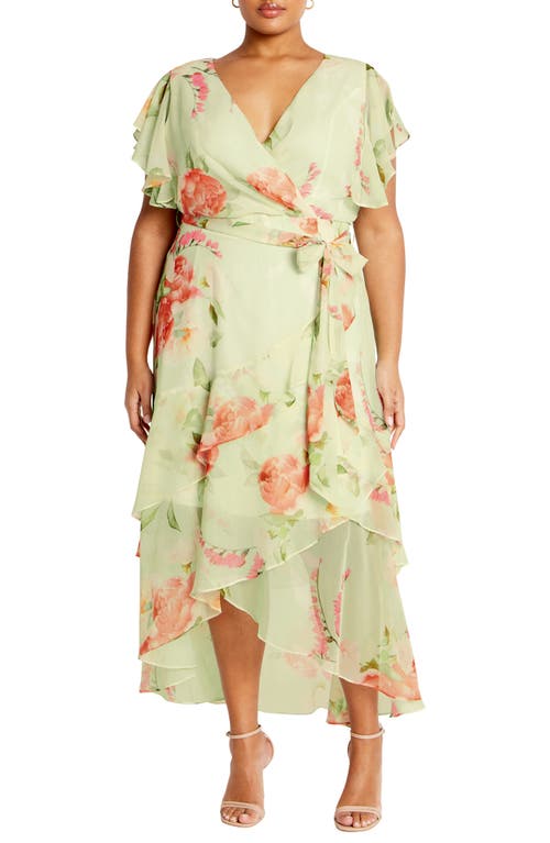 Shop City Chic Floral Print Faux Wrap Dress In Petal Perfection