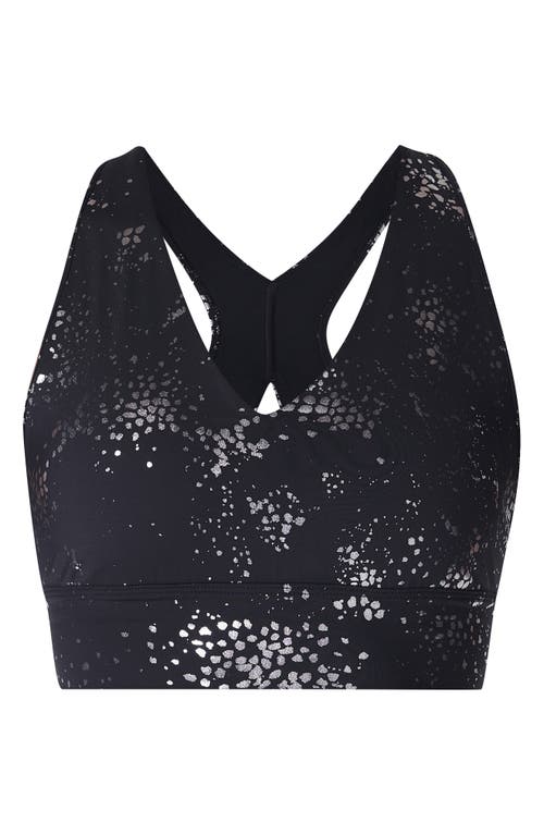 Shop Sweaty Betty Glow Metallic Sports Bra In Black Fragment Foil Print