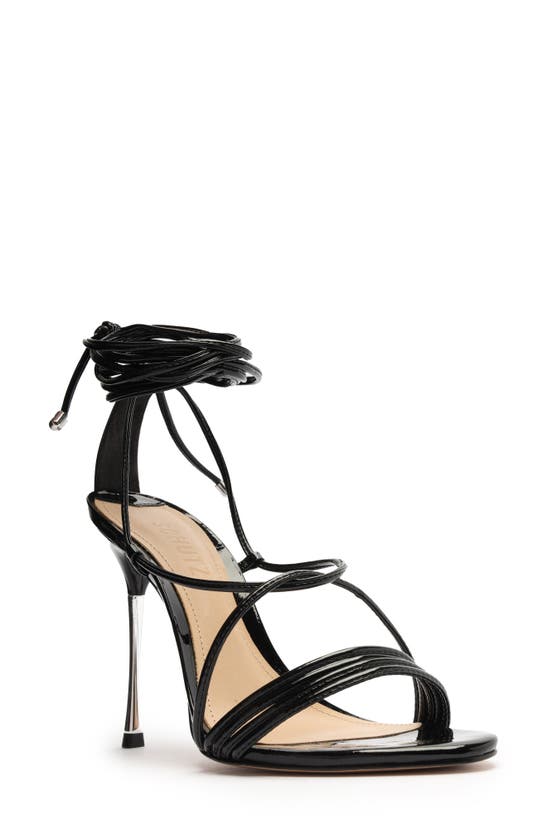 Schutz Adeline Leather Ankle Wrap Sandals In Black ModeSens