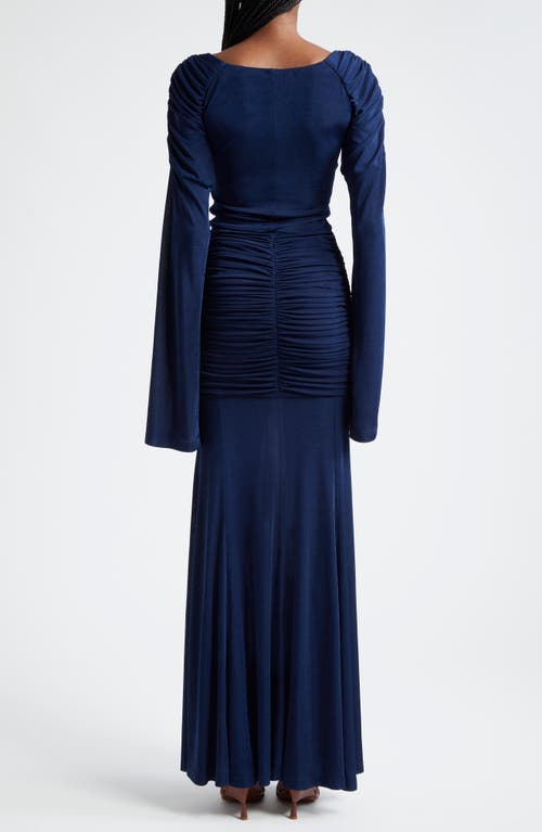 Shop Oríré Orire Wally Shirred Long Sleeve Maxi Dress In Blue