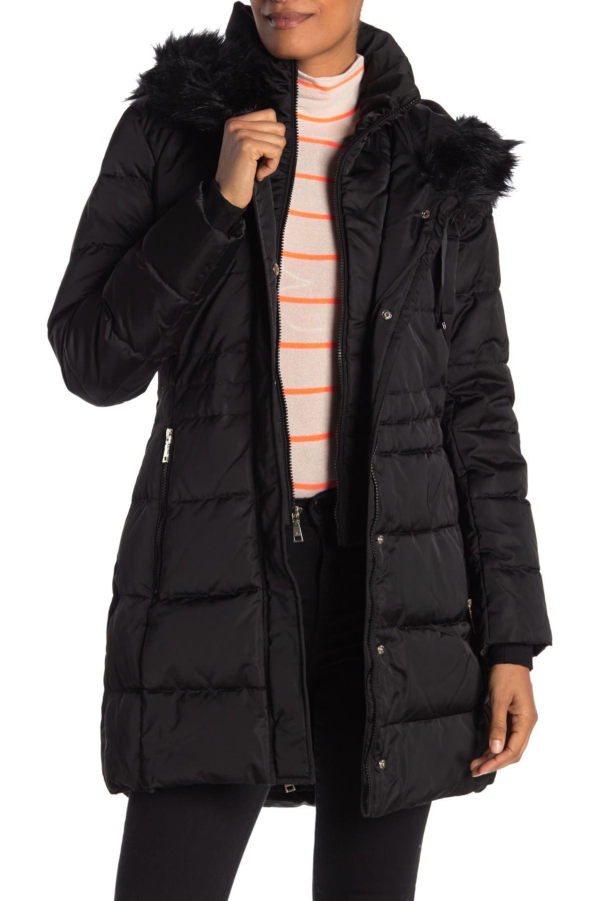 tahari stefani faux fur trim down puffer jacket