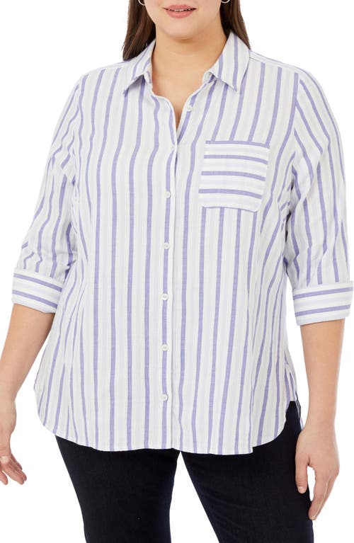 Foxcroft Germaine Soft Stripe Cotton Blend Tunic Shirt in Blue Multi at Nordstrom, Size 16W