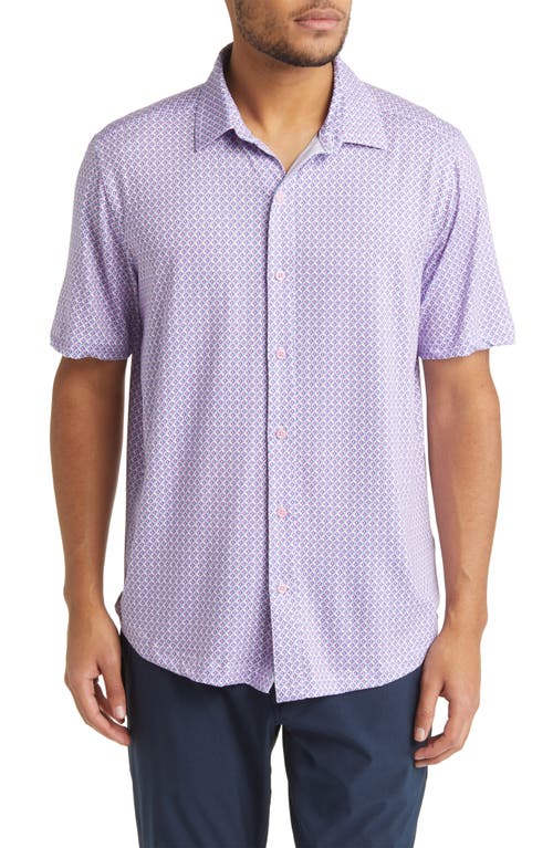 XC4 Geo Print Performance Short Sleeve Button-Up Shirt in Pink