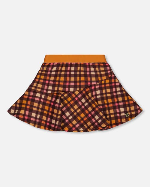 Deux Par Deux Girl's Milano Skirt Plaid Magenta And Brown In Pink & Brown Plaid