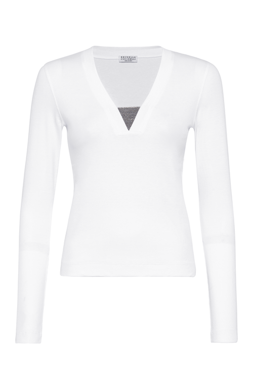 Shop Brunello Cucinelli Ribbed Jersey T-shirt In White