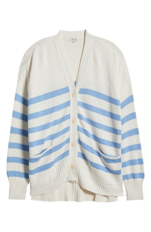 Shop Madewell Stripe Cotton Blend Cardigan In Powder Blue