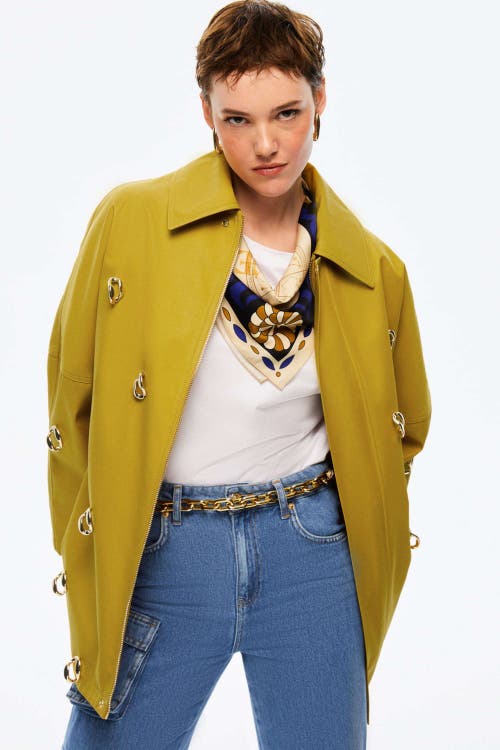 Shop Nocturne Chained Trench Coat In Mustard