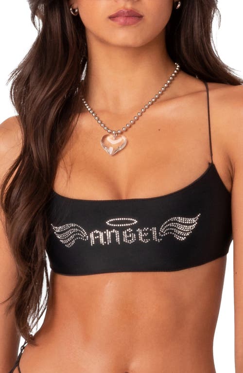 EDIKTED Angel Rhinstone Bikini Top Black at Nordstrom,