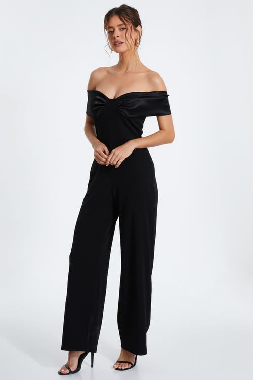 Shop Quiz Bardot Scuba Crepe Jumpsuit With Satin Trim In Black