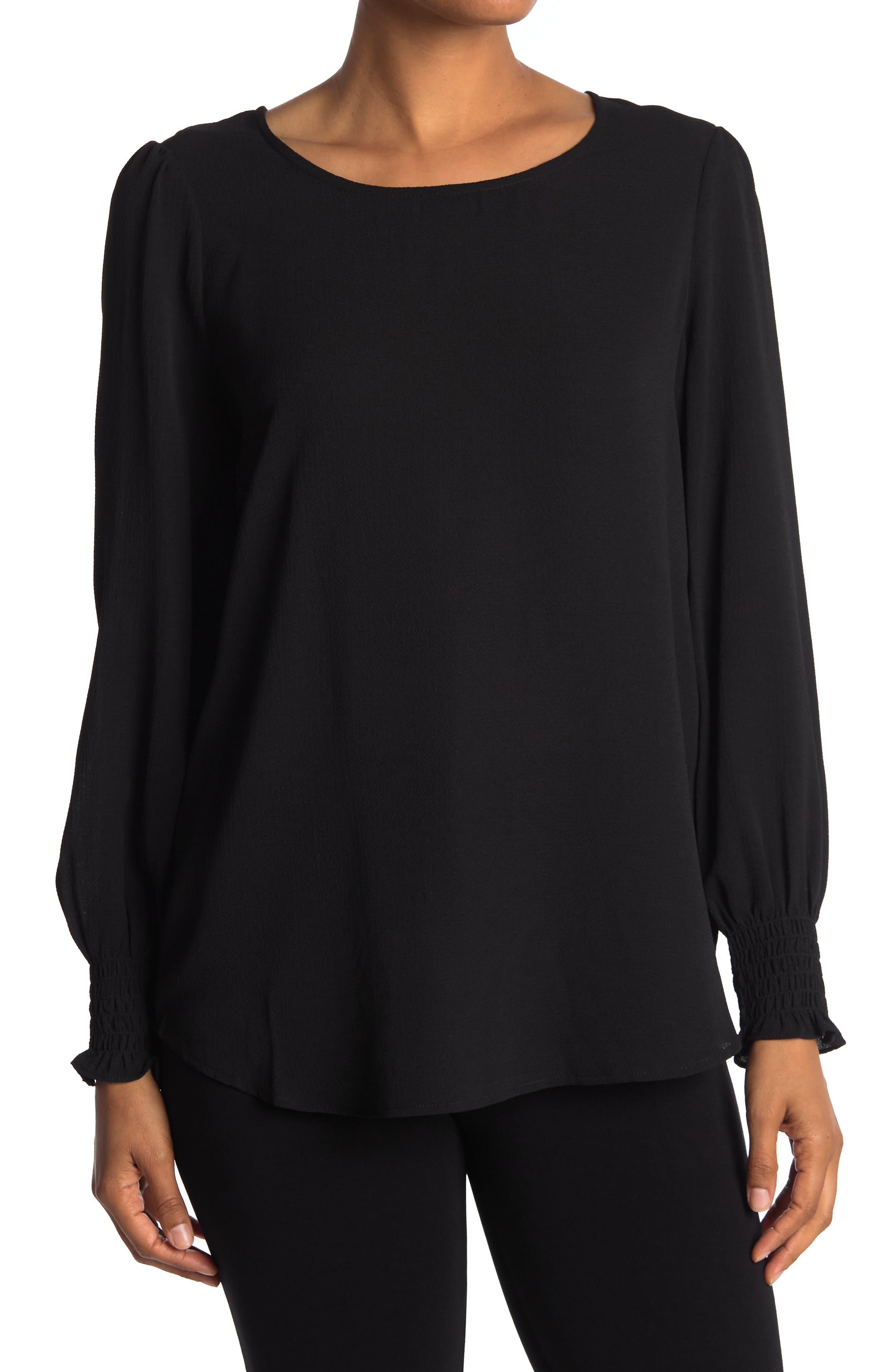 Adrianna Papell Solid Long Sleeve Smocked Cuff Blouse In Oxford