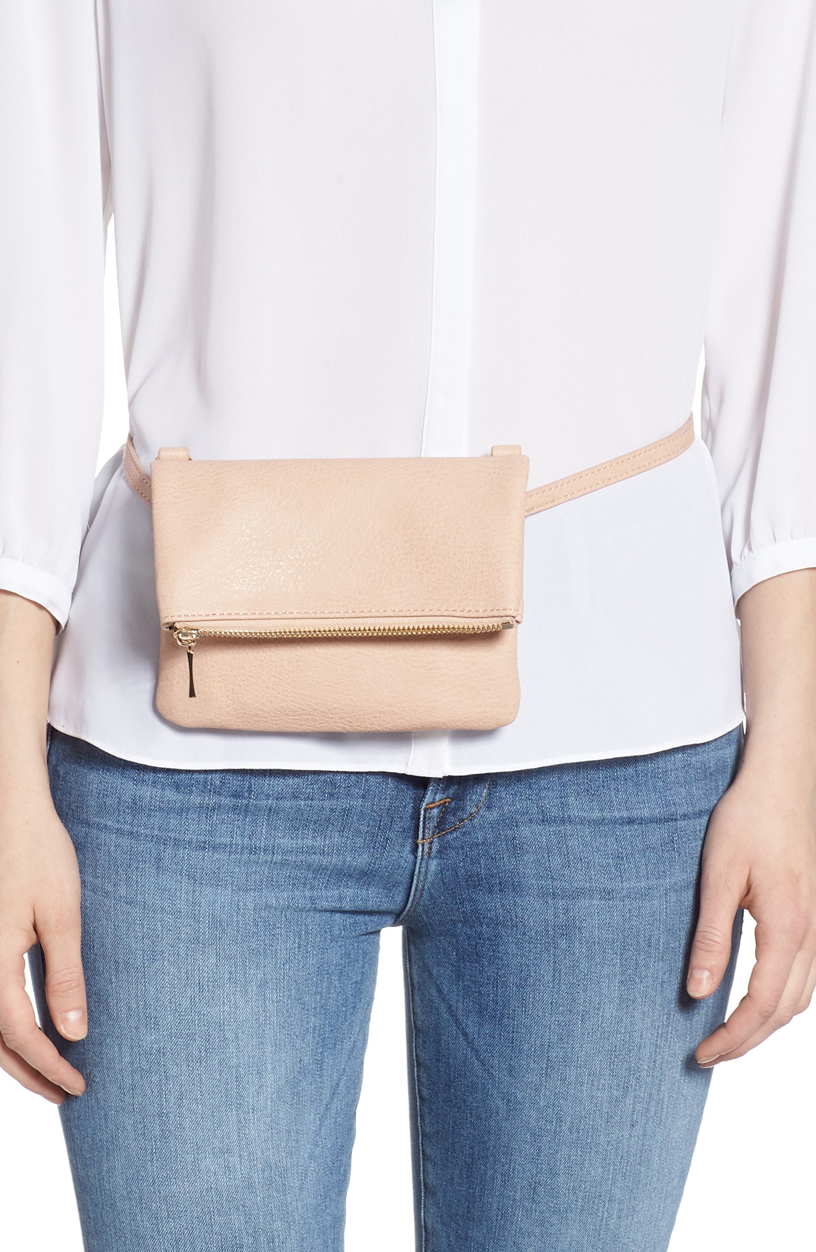  Cassie Faux Leather Belt Bag, Alternate, color, OYSTER PINK