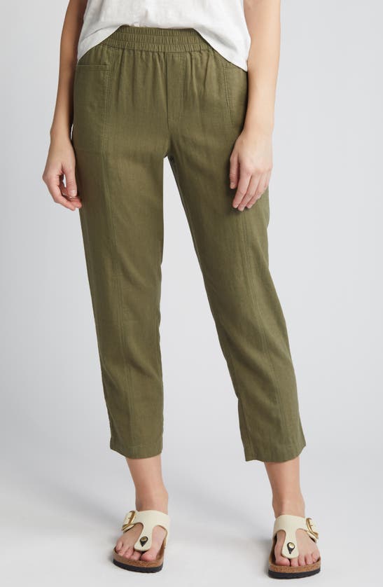 Caslon Pull-on Linen Blend Crop Pants In Olive Burnt