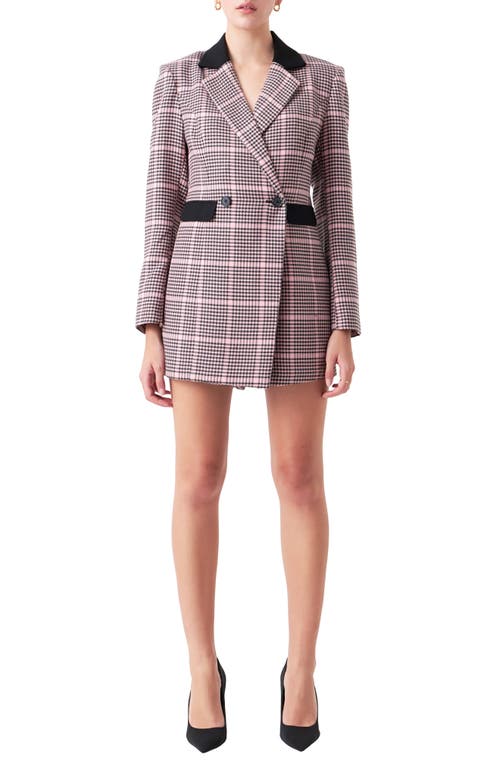 ENDLESS ROSE ENDLESS ROSE HOUNDSTOOTH CHECK LONG SLEEVE ROMPER