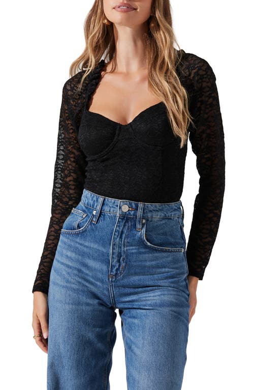 ASTR the Label Long Sleeve Lace Bustier Top Black at Nordstrom,