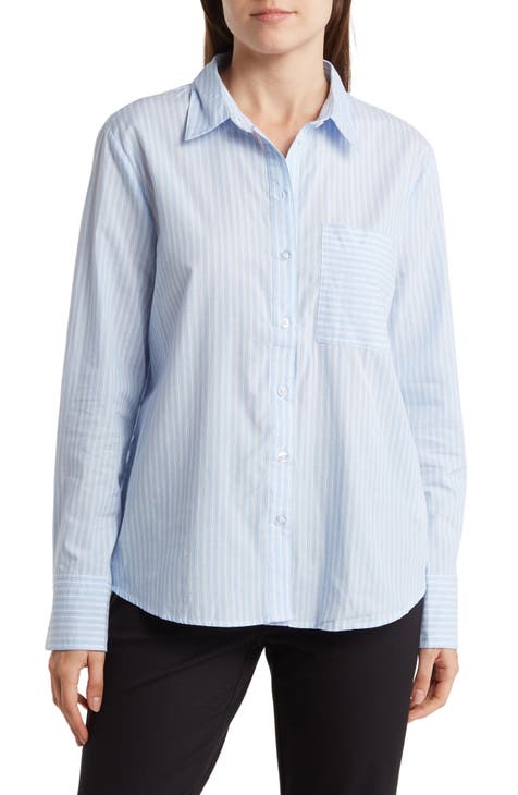 Stripe High-Low Button-Up Shirt