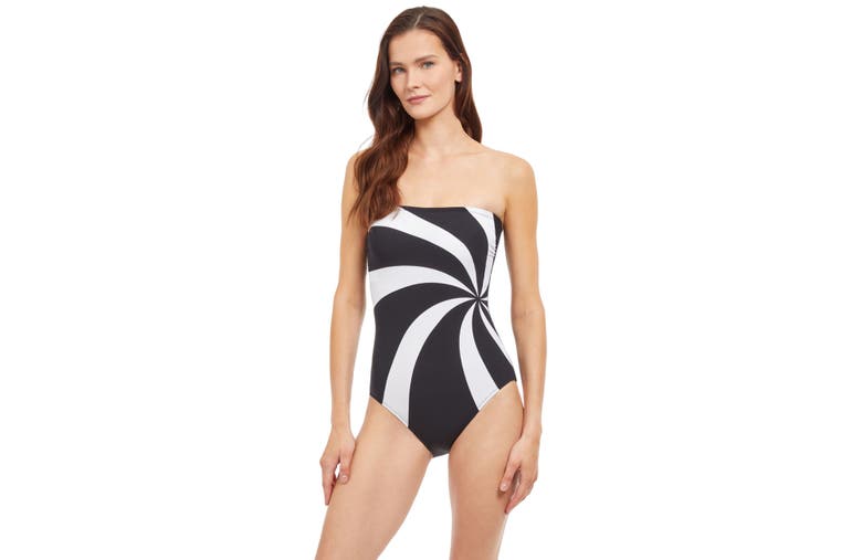 Shop Gottex Timeless Bandeau One Piece Swimsuit In Black/white