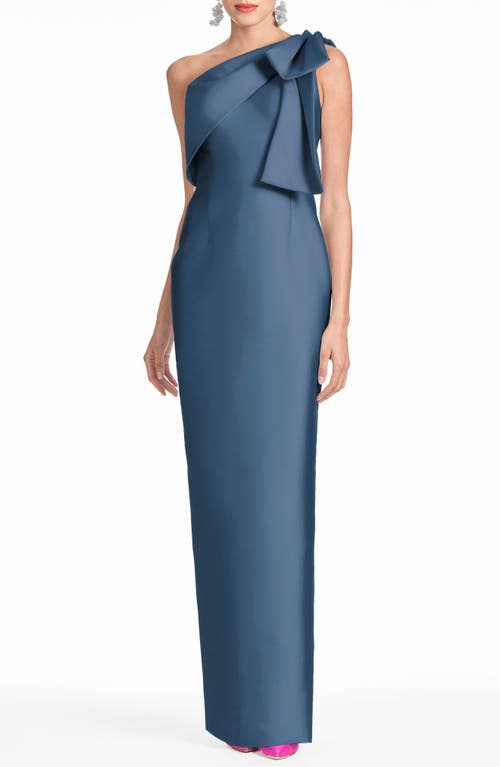 Sachin & Babi Bonnie Bow Shoulder Gown in Steel Blue 