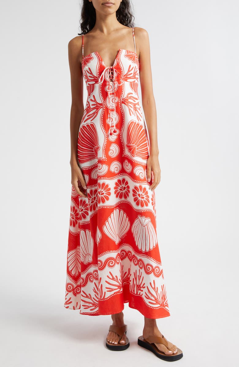 FARM Rio Ainika Shell Print Linen Blend Maxi Dress | Nordstrom