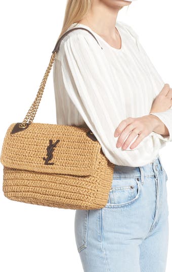 Saint Laurent Medium YSL Flap Raffia Shoulder Bag - Realry: Your