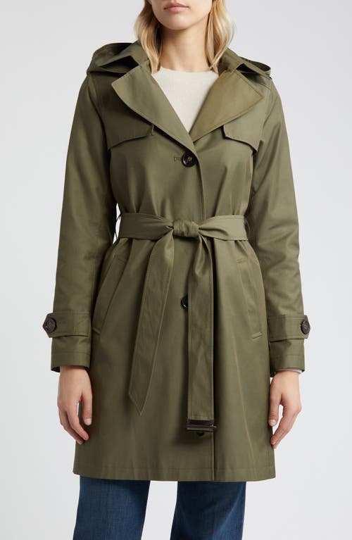 Shop Sam Edelman Cotton Blend Trench Coat With Removable Hood In Loden