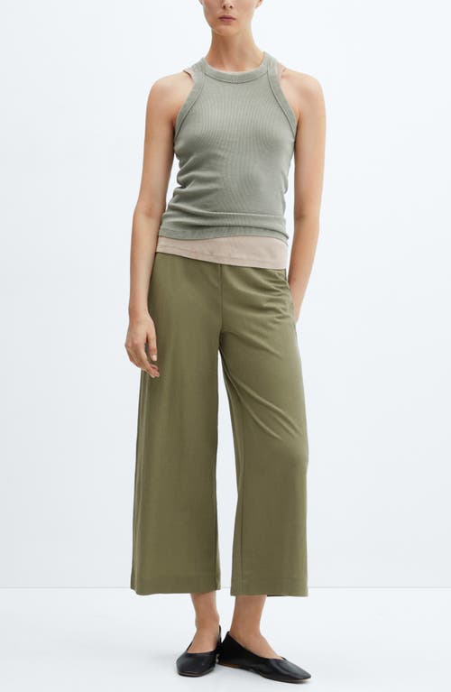 Mango Crop Wide Leg Pants In Khaki Green