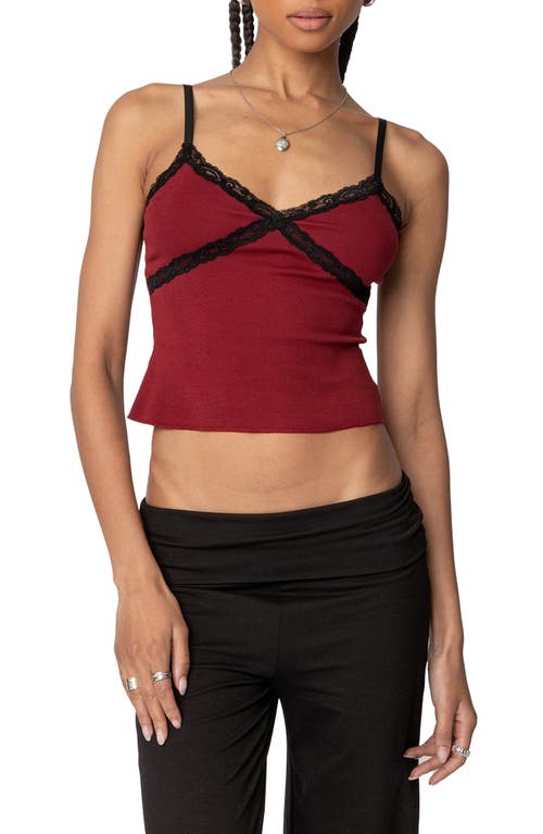 Shop Edikted Lena Lace Trim Crop Camisole In Burgundy