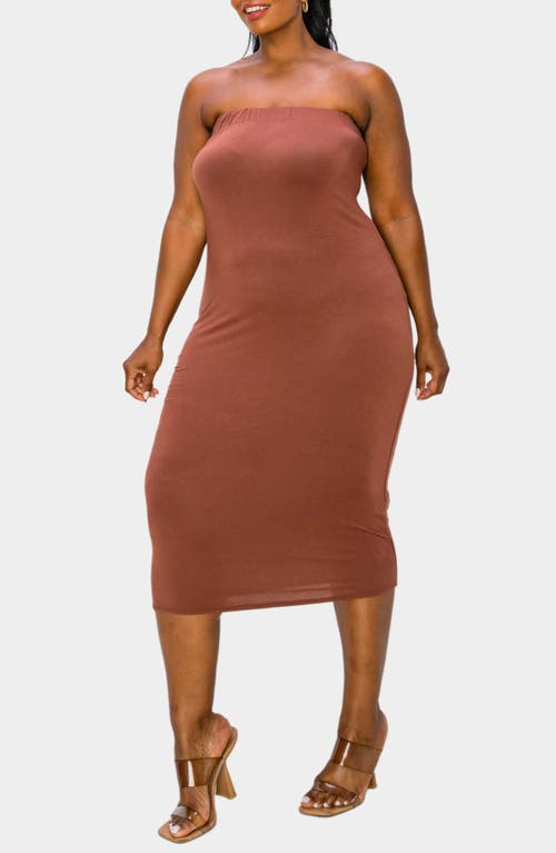 Shop L I V D Willow Strapless Jersey Dress In Toffee