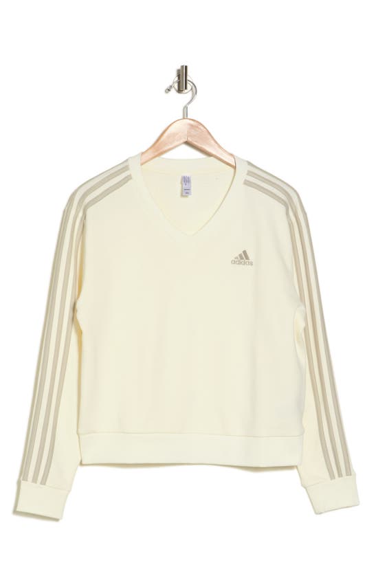 Adidas Originals V-neck 3-stripes Cotton Sweatshirt In Off White