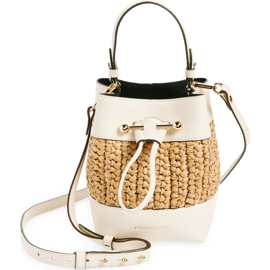 Strathberry Osette Raffia & Leather Bucket Bag In Vanilla