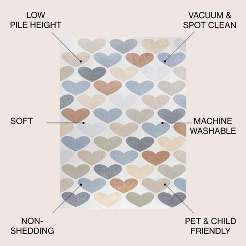 Jonathan Y Dila Modern Hearts Geometric Machine-washable Area Rug In Ivory/blue/orange