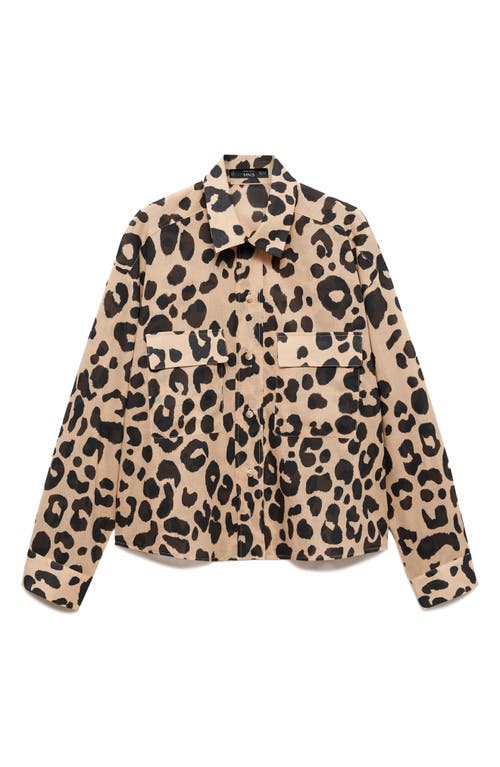 Mango Animal Print Cotton Button-up Shirt In Ecru