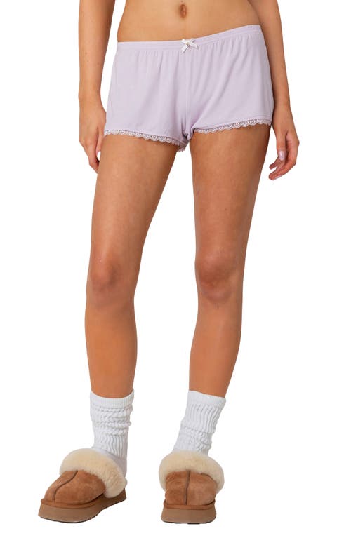 Shop Edikted Buffy Lace Trim Shorts In Lilac
