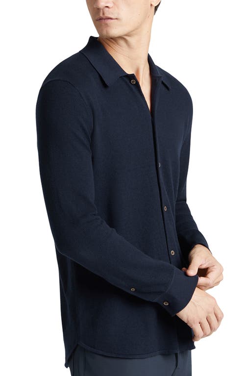 Shop Goodlife Mini Waffle Long Button-up Shirt In Midnight