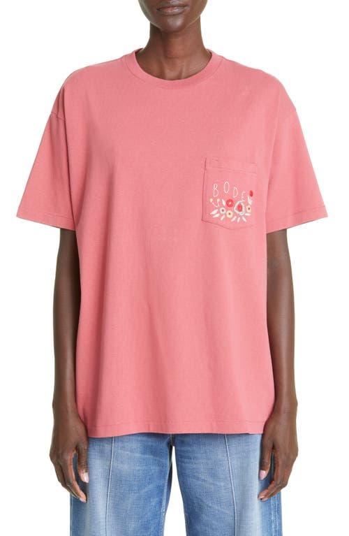Bode Embroidered Rosette Pocket Cotton T-Shirt in Pink