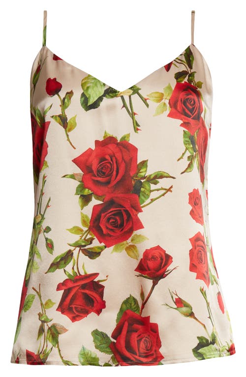 Shop L Agence L'agence Jane Rose Print Silk Camisole In Sand/red Romantic Rose