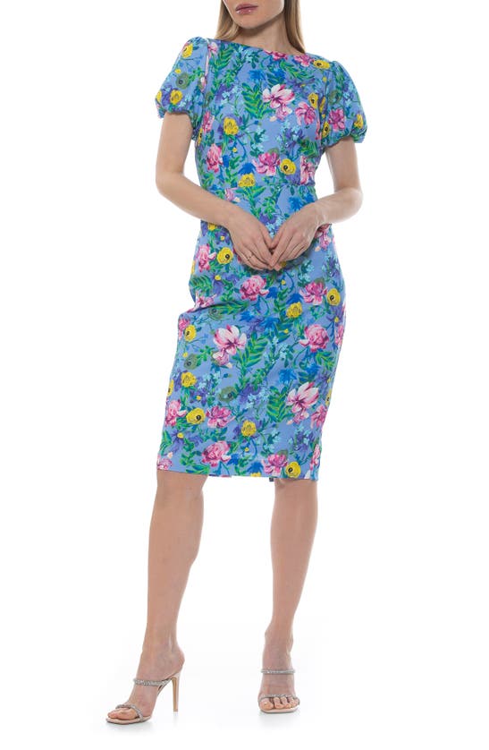 Alexia Admor Odette Puff Sleeve Midi Sheath Dress In Floral Garden